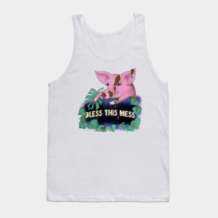 Bless this mess funny pink pig quote Tank Top